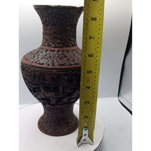 Chinese Cinnabar Vase Carved Super Rare Piece Antique 8 1/2" Tall - Picture 16 of 16